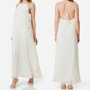 ELLIATT Emelia Ivory Floral Appliqué Pleated Georgette Halter Maxi Dress Size XS